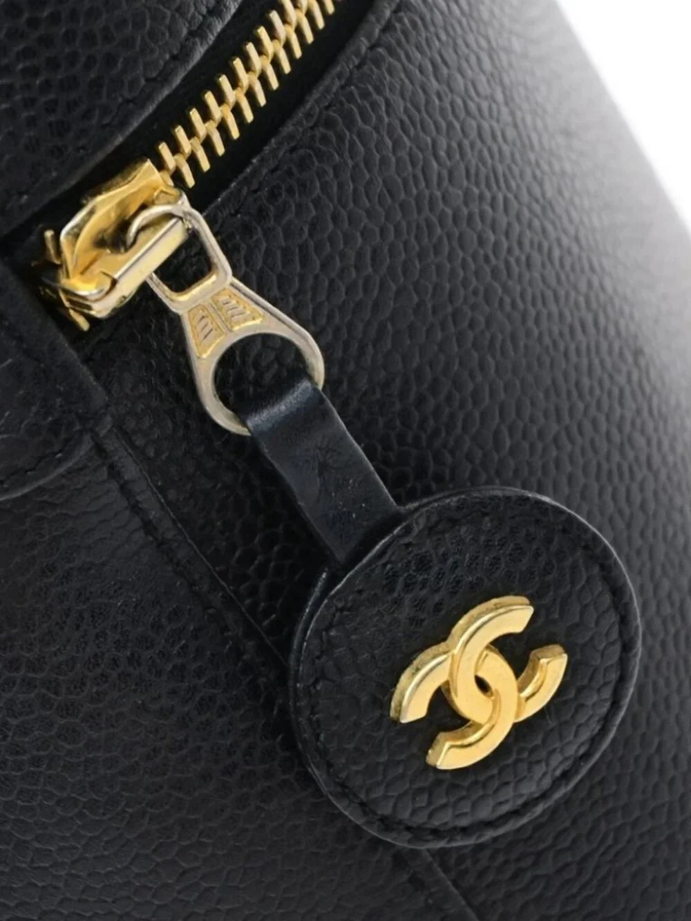 CHANEL Vanity Cosmetic Hand Bag Grained Calfskin Leather Black Vintage